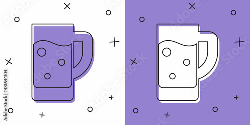 Set Glass of beer icon isolated on white and purple background. Vector