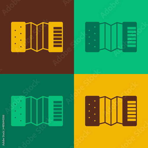 Pop art Musical instrument accordion icon isolated on color background. Classical bayan, harmonic. Vector