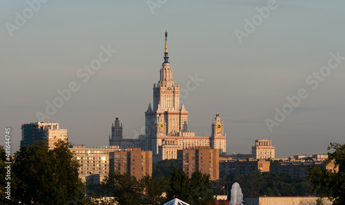 Main Building of Moscow State Univercity in sunset. Residental building on foreground.  © Alexey Rezvykh