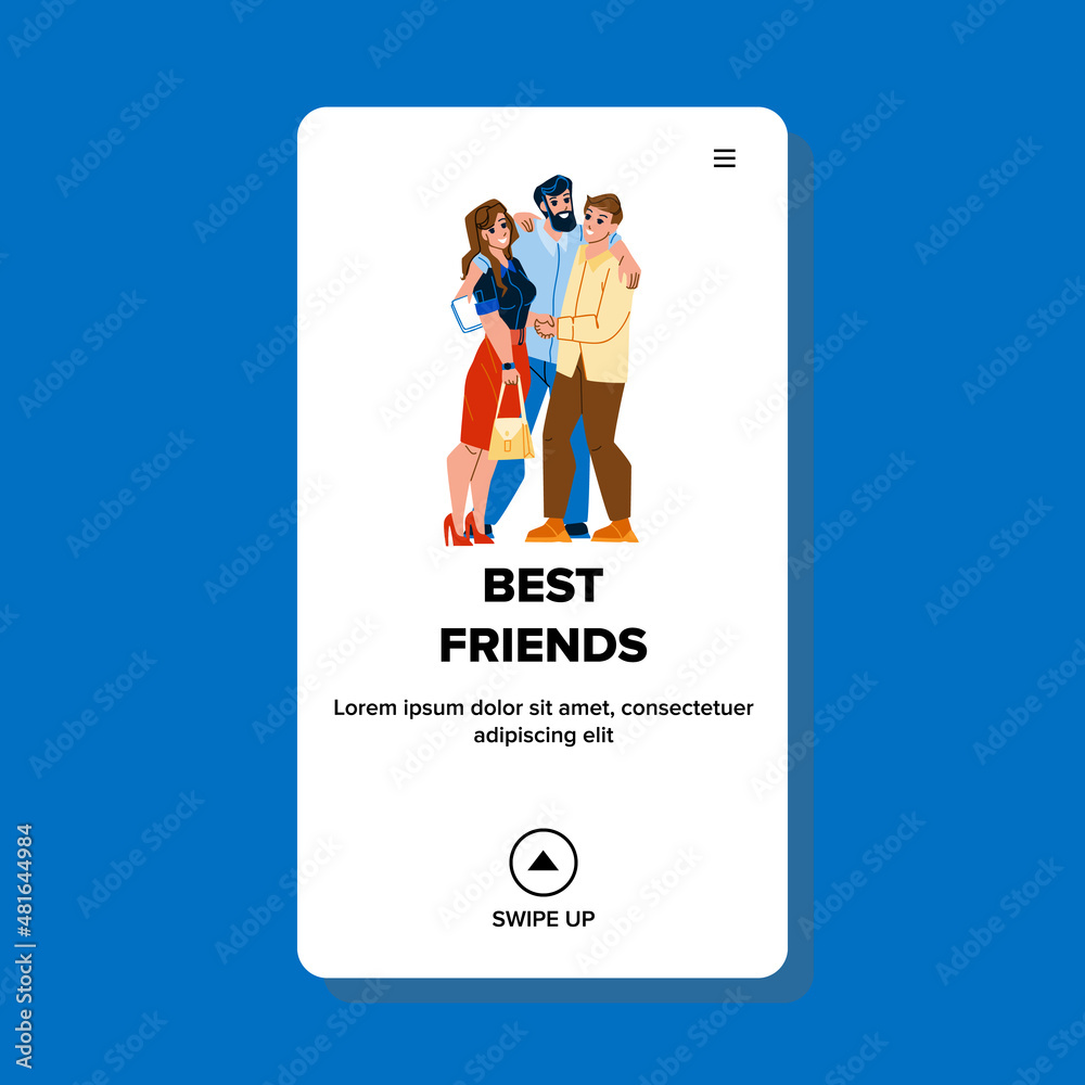 Boy And Girl Best Friends Hugging Together Vector. Young Man And Woman