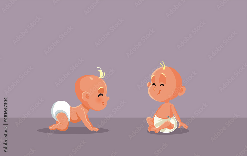 Twin Babies playing Together Vector Cartoon Illustration Twin Babies playing Together Vector Cartoon Illustration
