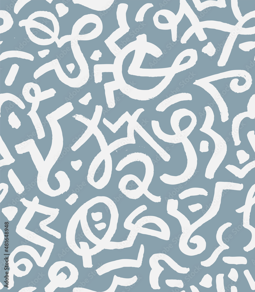 Modern Graffiti Hand Drawn Vector Seamless Pattern. Trendy Blue  Design for Fabric, Wrapping Paper, Gift Cards etc.