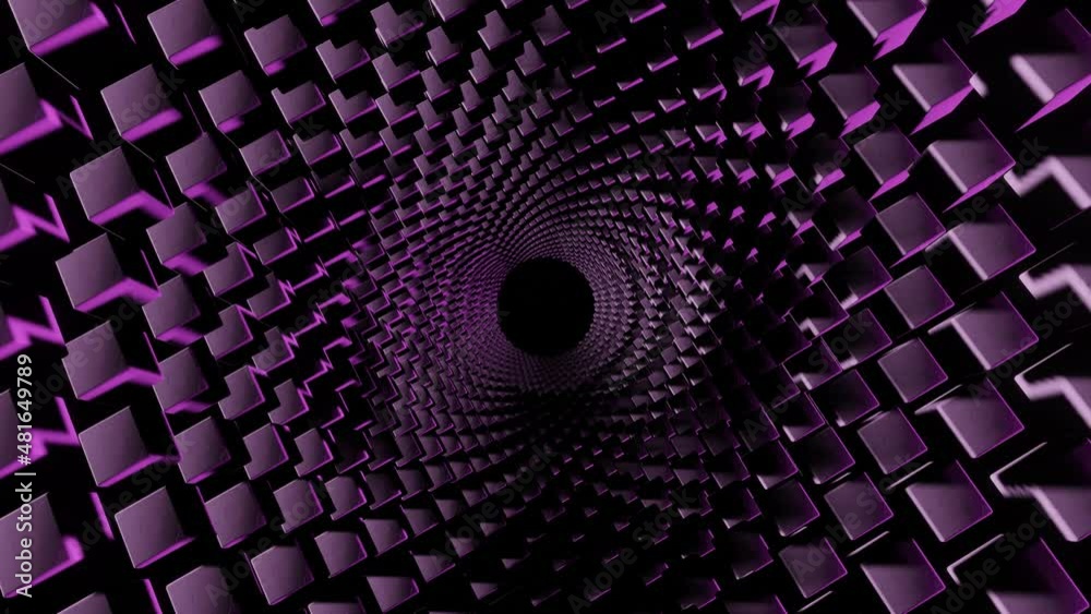 Abstract tunnel with rotating cubes. Abstract animated background