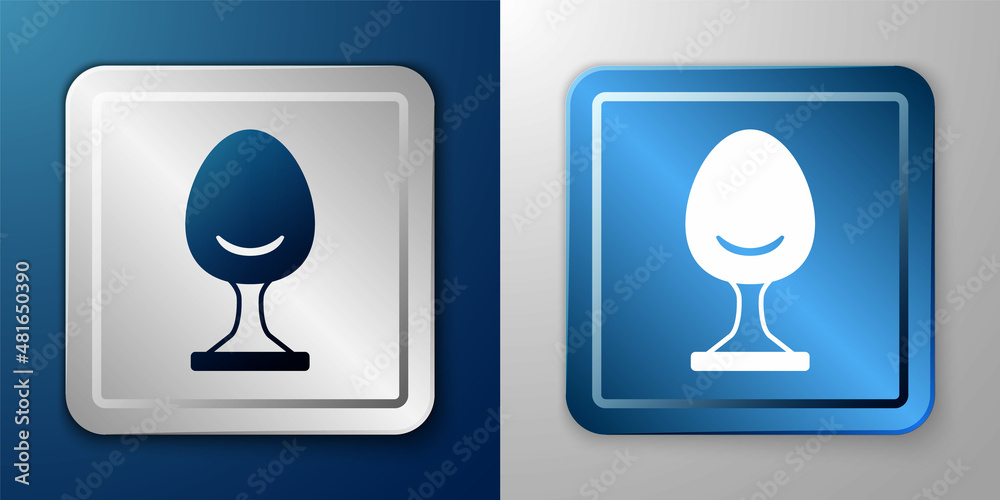 White Armchair icon isolated on blue and grey background. Silver and blue square button. Vector White Armchair icon isolated on blue and grey background. Silver and blue square button. Vector