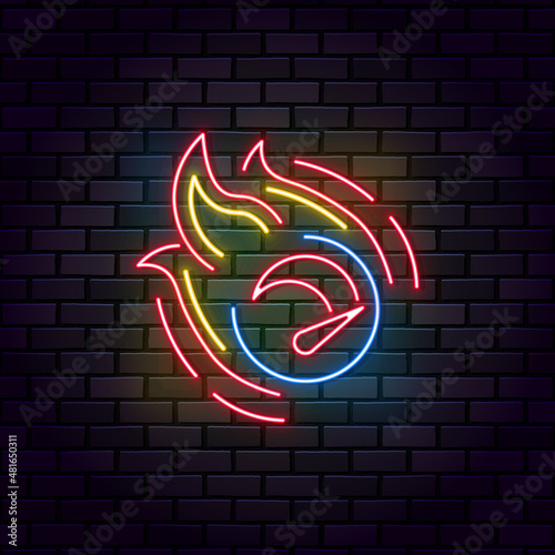 Speed neon icon Stopwatch concept - faster sign with fire - time is running out. Simple element time and timer speed neon style vector icon
