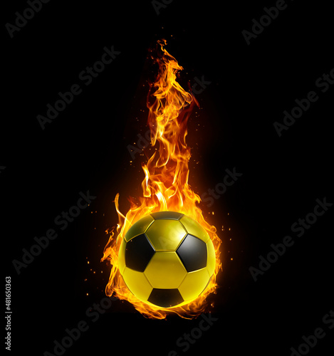 Soccer ball  on fire on black background