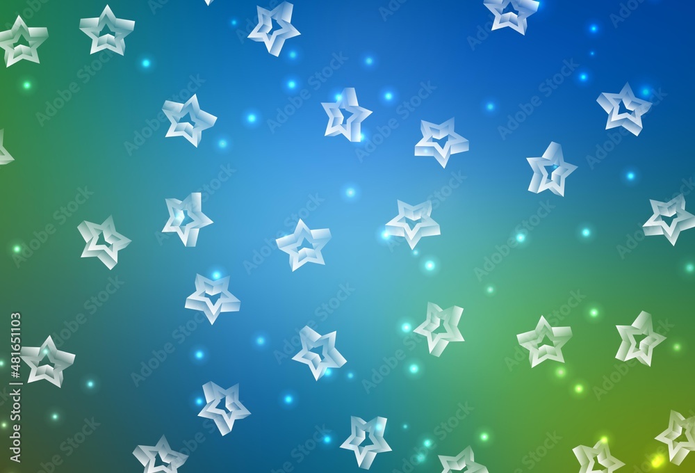 Light Blue, Green vector backdrop with small and big stars. Light Blue, Green vector backdrop with small and big stars.