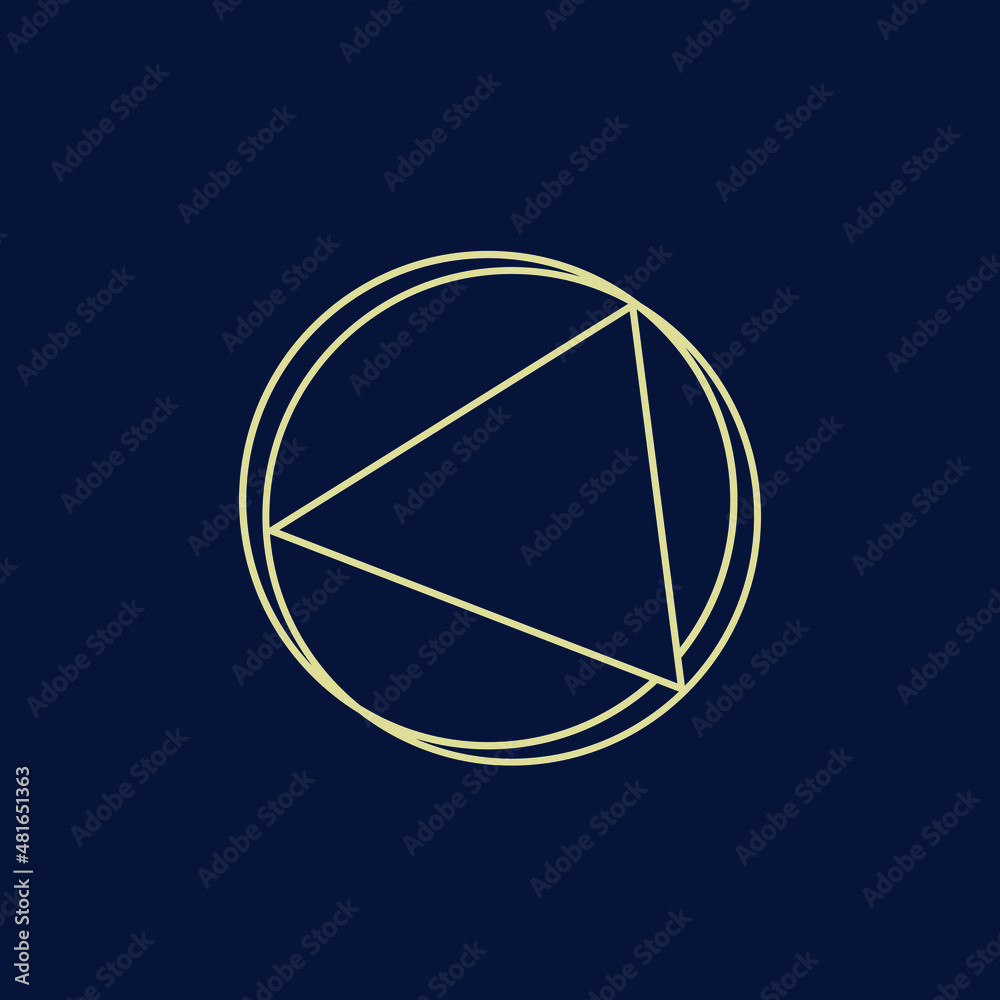 Arrow, triangle logo. Decorative line element. Ornamental design icon isolated on dark fund. Geometric illustration graphic. Creative style icon. Direction sign. Geometry symbol. Circle frame.