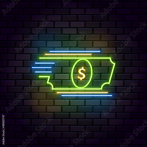 Speed neon icon Fast send money transfer funds payment neon style vector icon. Flying dollar money send logo. Simple element time and timer speed neon style vector icon