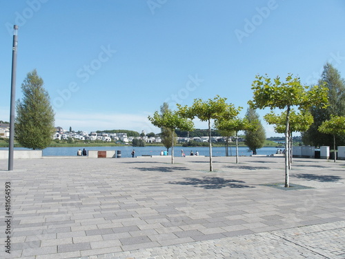 Viewing platform in the Phoenix Lake in the Dortmund suburb of Hoerde, North Rhine-Westphalia, Germany photo