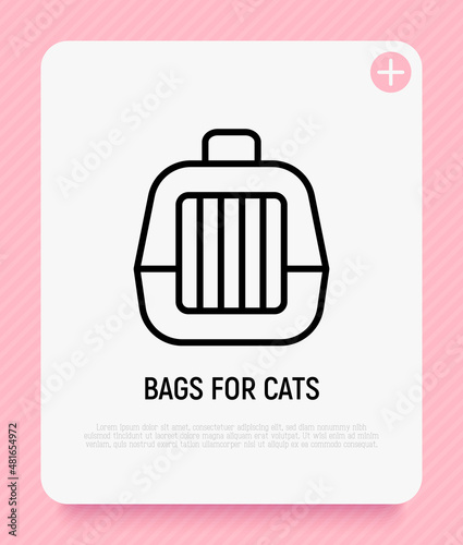 Pet transport bag thin line icon. Modern vector illustration of carrying equipment for cat or dog.