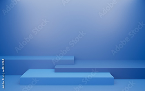 3d  podiums blue shapes pastel colors, abstract background, Empty showcase for cosmetic product,	
