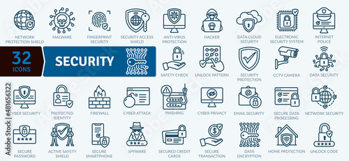 Security and Safety Technology icons Pack Vector. Thin line icon collection. Outline web icon set photo
