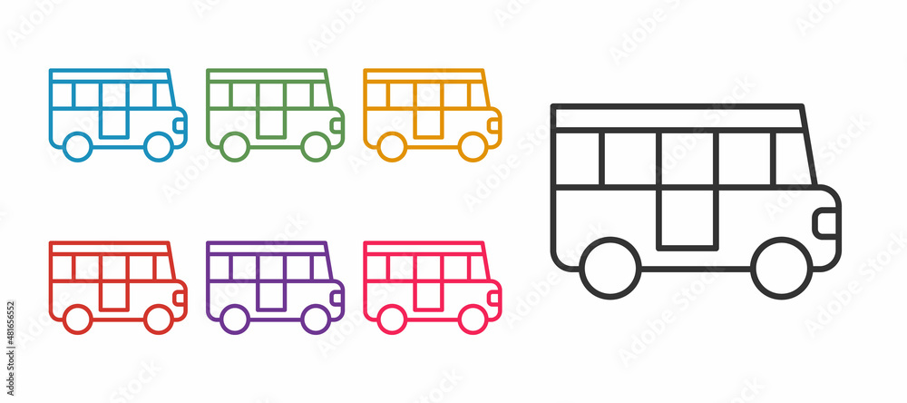 Set line School Bus icon isolated on white background. Public transportation symbol. Set icons colorful. Vector