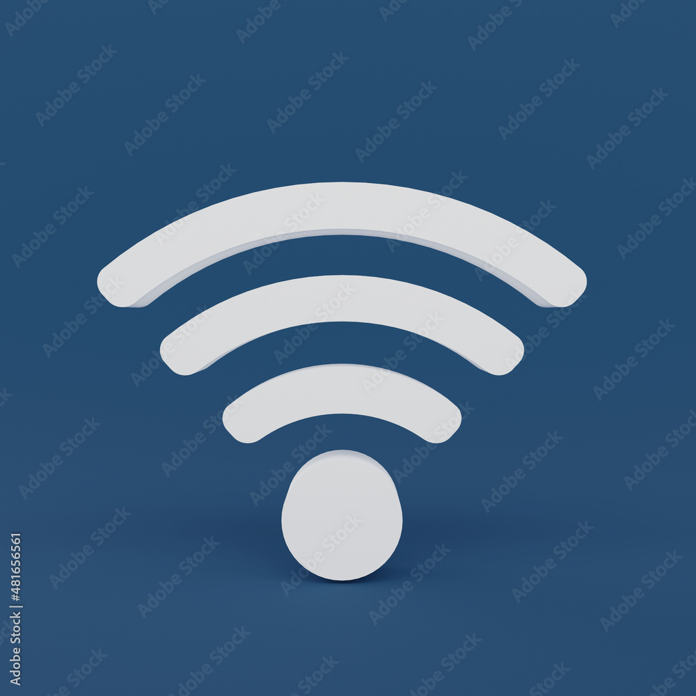 3D WiFi symbol on isolated blue background. Network and technology concept. 3D WiFi symbol on isolated blue background. Network and technology concept.
