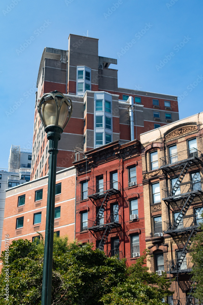 Street Light and Colorful Old Brick Buildings in the East Village of New York City