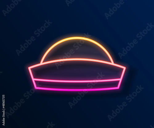 Glowing neon line Sailor hat icon isolated on black background. Vector