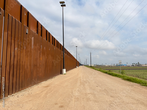 USA-Mexico border in Texas, United States. The newly built border wall.Walls and security roads.