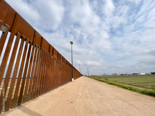 USA-Mexico border in Texas, United States. The newly built border wall. Walls and security roads.