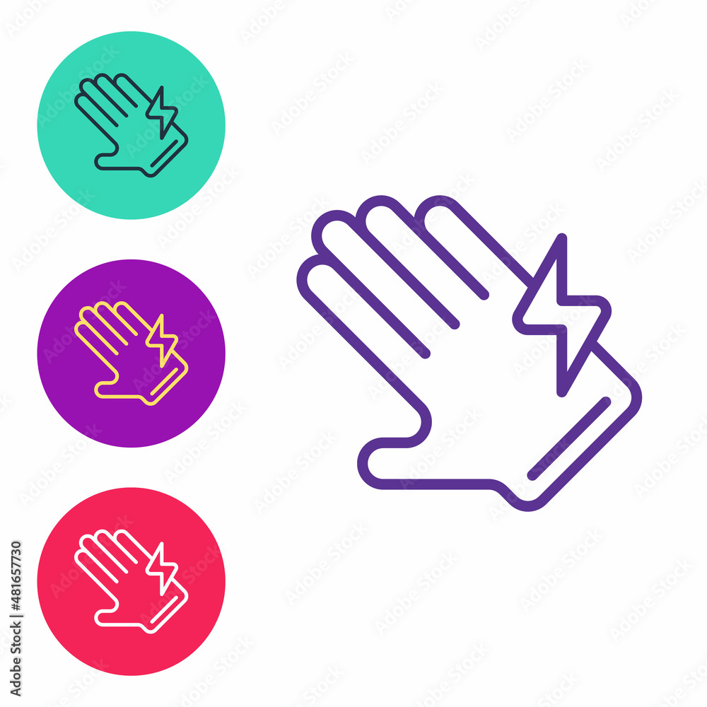 Set line Electric glove icon isolated on white background. Safety gloves, hand protection. Set icons colorful. Vector Set line Electric glove icon isolated on white background. Safety gloves, hand protection. Set icons colorful. Vector