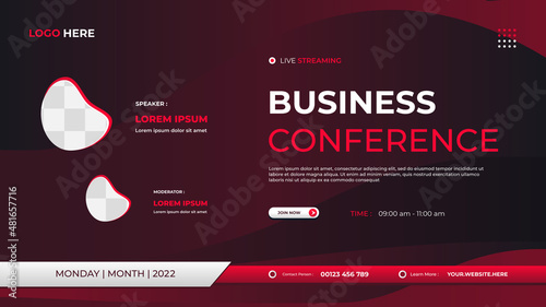 Business conference website banner template with two liquid frame and red background