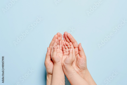 Mother and baby hands, concept of healthy family