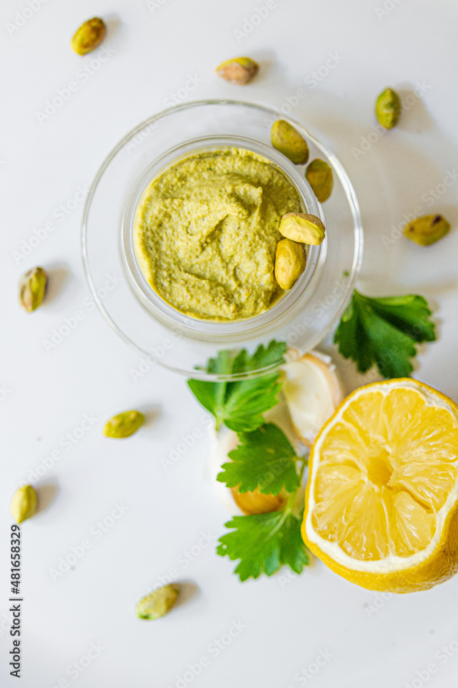 olive pistachio paste lemon glass