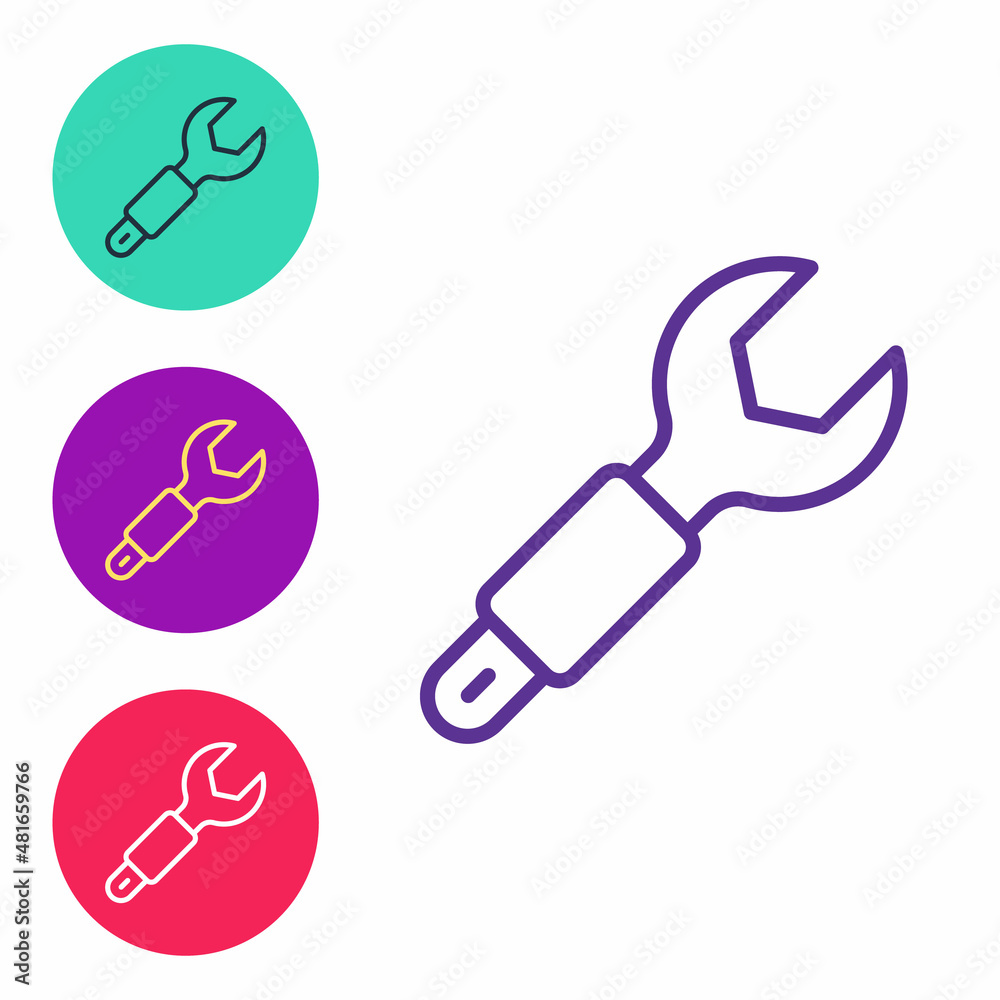 Set line Wrench spanner icon isolated on white background. Spanner repair tool. Service tool symbol. Set icons colorful. Vector Set line Wrench spanner icon isolated on white background. Spanner repair tool. Service tool symbol. Set icons colorful. Vector