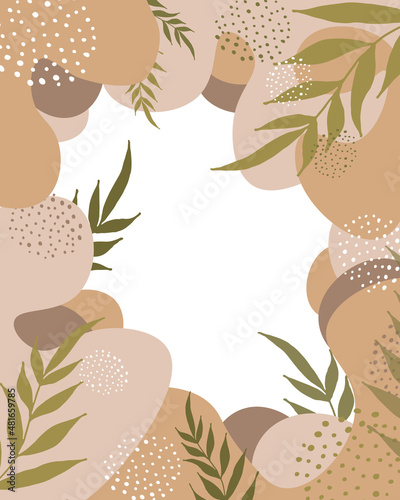 Background template with a copy space with abstract color figures, tropical leaves of a neutral  earthen color.Modern universal artistic templates.Abstract creative background Vector
