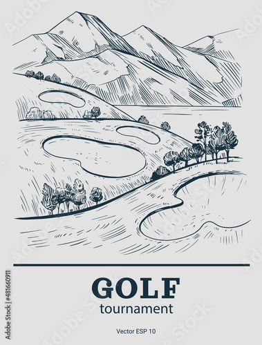 Golf course. Sketch vector illustration. Golf club, golf tournament