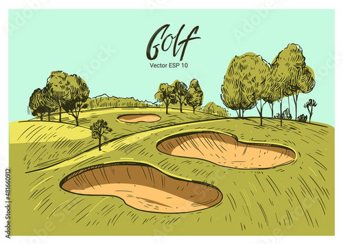 Golf course. Sketch vector illustration. Golf club, golf tournament