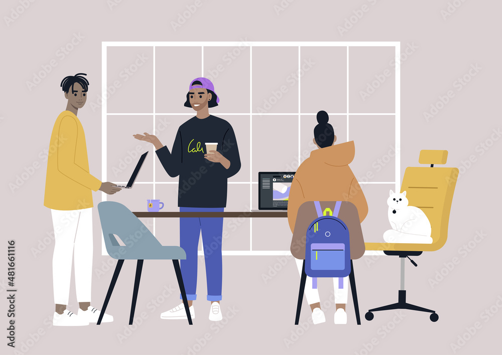 A diverse team of young adults working in the office, millenials at work A diverse team of young adults working in the office, millenials at work