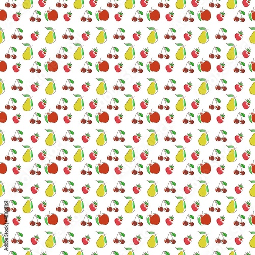 Fototapeta Naklejka Na Ścianę i Meble -  Apple, pear, cherry, strawberry pattern, fruits