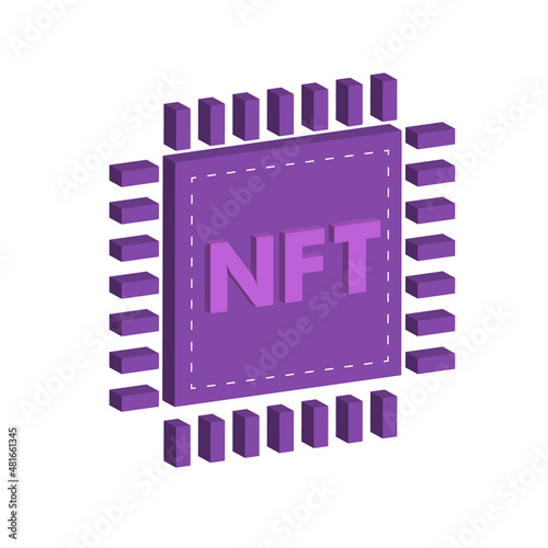 NFT - non fungible token. Isometric icon isolated on white. Design element. Crypto artwork platform concept