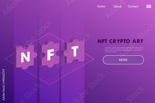 Non Fungible Token Project landing page - crypto artwork on digital platform concept in purple tones