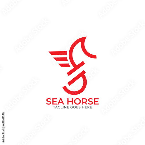Seahorse and wave logo vector. Underwater design.