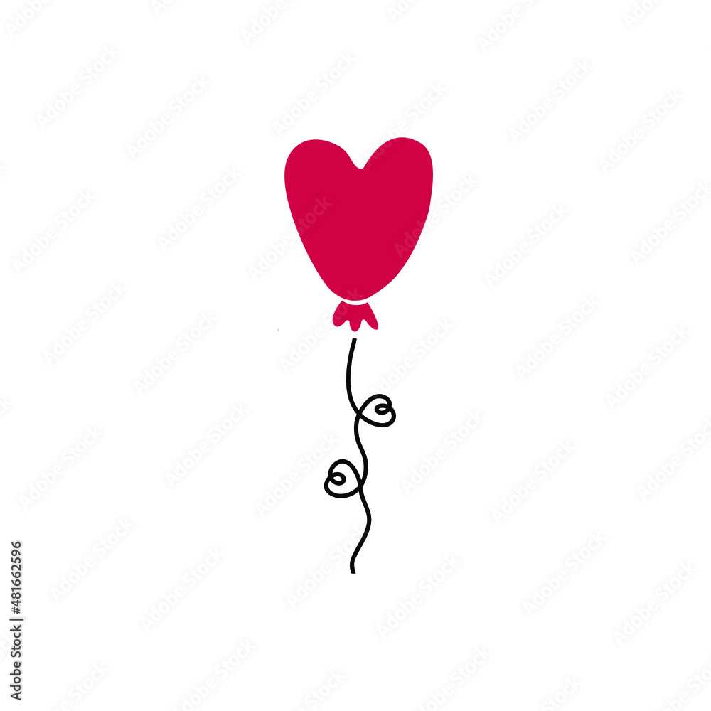 Red heart balloon in doodle style. Red heart balloon in doodle style.