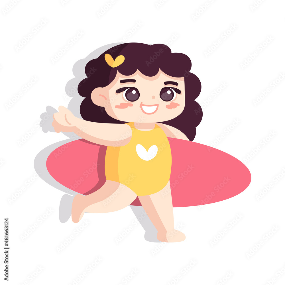 Isolated girl surf children beach vector illustration