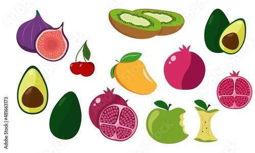 Fototapeta Naklejka Na Ścianę i Meble -  Vector set of fruits and vegetables in flat style, healthy eating, isolated elements on white background