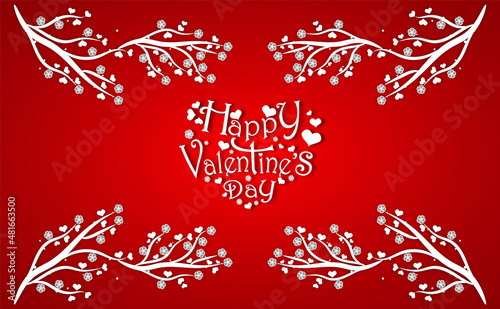 Valentine's day text paper cut with Mini heart and on red background of vector.