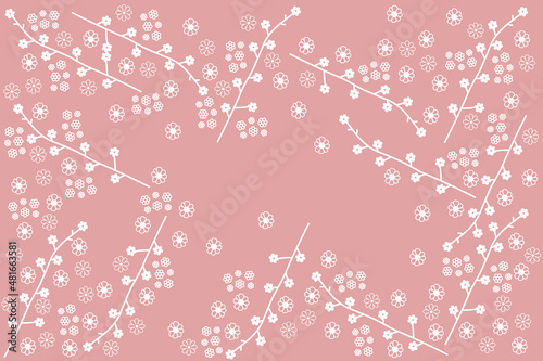 Ramka z białych liści na różowym tle.