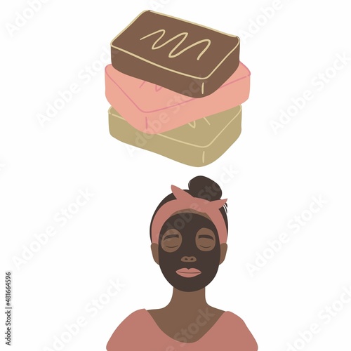 Black woman wearing facial mask taking care of her self on a sunday day. Beauty Routine.