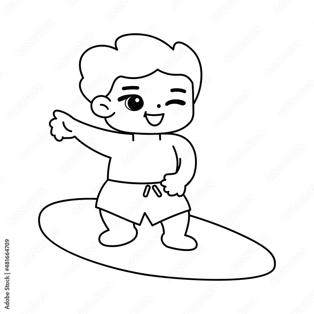 Isolated boy surfing draw children beach vector illustration