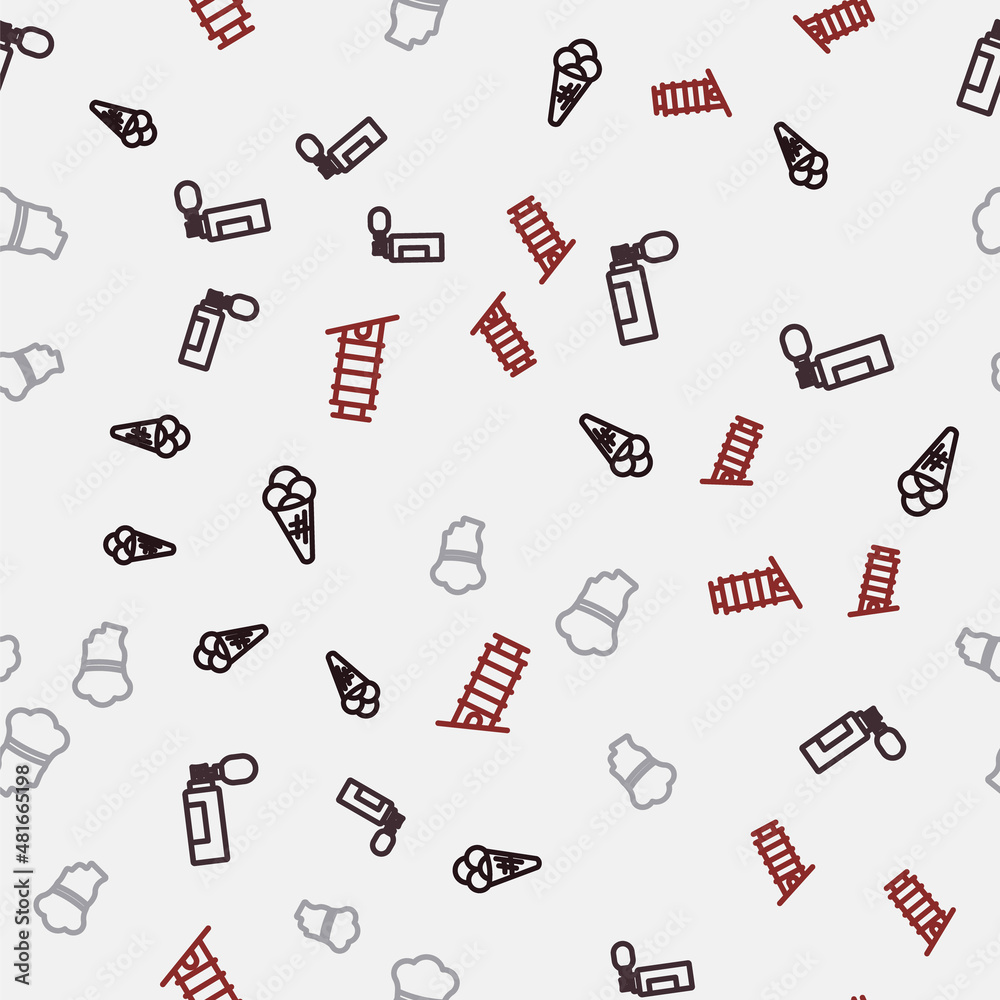 Set line Ice cream in waffle, Perfume, Italian cook and Leaning tower Pisa on seamless pattern. Vector Set line Ice cream in waffle, Perfume, Italian cook and Leaning tower Pisa on seamless pattern. Vector