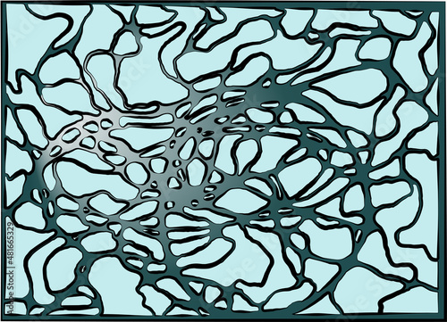 Abstract background in the form of plexus, neural network, cells on a blue background. Diagram of neural connections in the brain. neurographic lines. Vector.