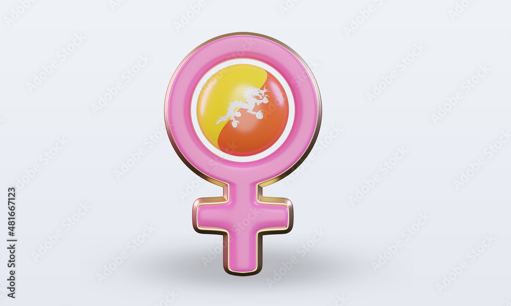 3d women day symbol Bhutan flag rendering front view 3d women day symbol Bhutan flag rendering front view
