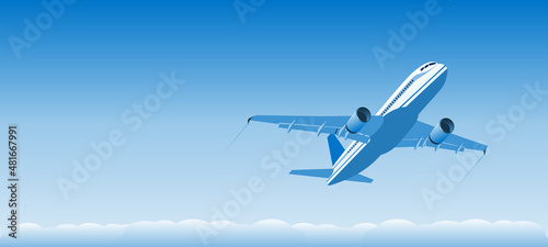 Commercial jet airplane ascending with blue background - Vector Illustration