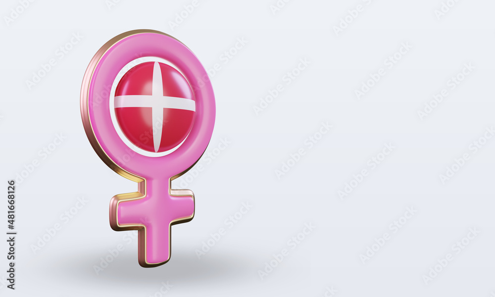 3d women day symbol Denmark flag rendering left view 3d women day symbol Denmark flag rendering left view