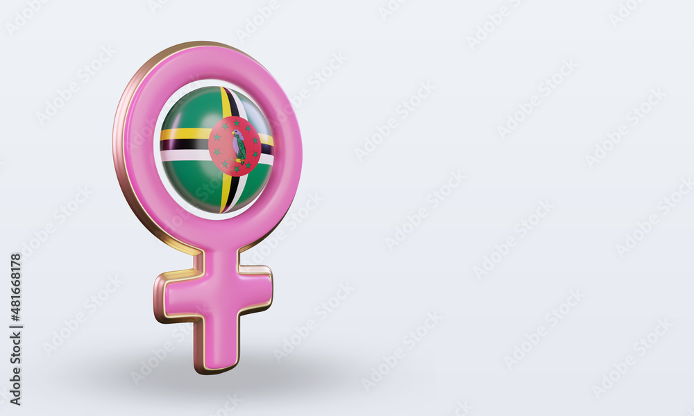 3d women day symbol Dominica flag rendering left view 3d women day symbol Dominica flag rendering left view