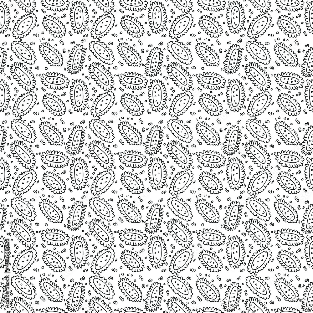 Seamless pattern with viruses. viruses icons on white background.  Doodle illustration with viruses icons